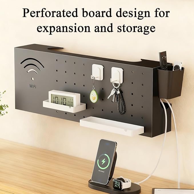 Wifi Box Hider - 1570gMount Organizer, Sleek Home Organization Solution, Carbon Steel Modem | Router Storage Box For Electronics, Network Outlet, Cable Management, TV, Desktop, Living Room, Book Baske