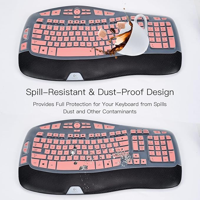 Keyboard Cover for Logitech K350 MK550 MK570 Wireless Wave Keyboard Cover Skin Protector, Logitech K350 MK550 MK570 Accessories, Pink