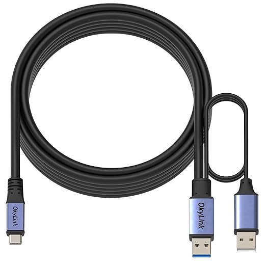 OkyLink Active USB 3.0/3.2 Gen1 A to C Data Cable 15ft/5M – High-Speed 5Gbps, Signal Booster, Optional Power, Long-Distance Data Cable for VR, Portable Hard Drive, Docking Station, Printer