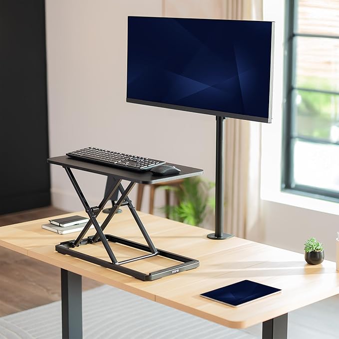 VIVO Single Top 24 inch Scissors Lift Keyboard and Mouse Riser, Height Adjustable Laptop Desk, For Ergonomic Sit Stand Workstations, Black, DESK-V024A