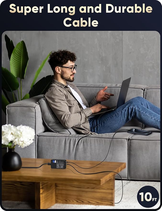 Microsoft Surface Pro Charger for 65W Windows Surface Charger 11,10,9,8.7+,7.6.5.4.3.X.Surface Laptop 6,5,4,3,2,1, Surface Go 3,2,1, Tablet, Surface Book 3,2,1, Support 44W, 36W,LED. 10FT