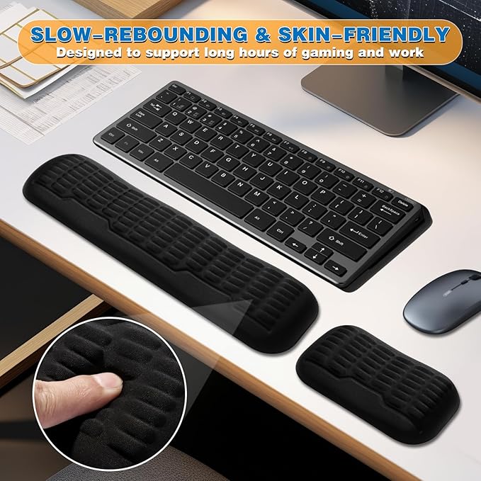 UnivoColors Memory Foam Keyboard Wrist Rest,Latest 3.0 Wave Curve Design,High-Resilience Memory Foam,Non-Slip Base Fits,Full-Sized Keyboards,Ideal for Work and Gaming(Lavender)
