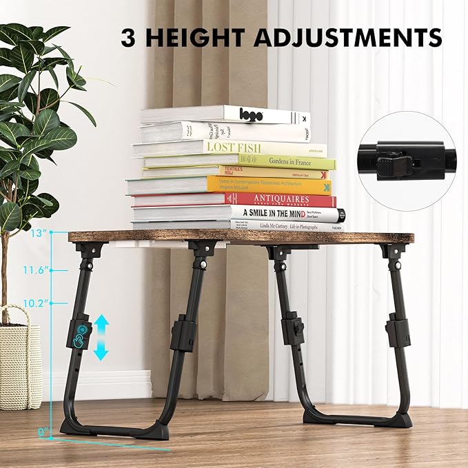 Lap Desk for Bed Adjustable Height, Foldable Bed Table with Storage Drawer, Tablet Slot & Cup Holder, Portable Laptop Stand for Bed & Sofa, Bed Desk for Adults & Kids, Carbonized