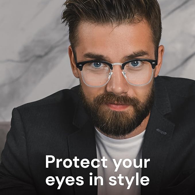 racico Blue Light Glasses for Men – Computer Gaming Blocking Glasses Anti Eyestrain, UV Clear Lens, Vintage Blue Blockers