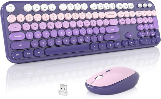 MOFII Wireless Keyboard and Mouse Combo, Cute Keyboard Full Size and Wireless Mouse, 2.4GHz Retro Typewriter Keyboard Mouse Set for PC/Desktop/Laptop/Windows (Purple Gradient)