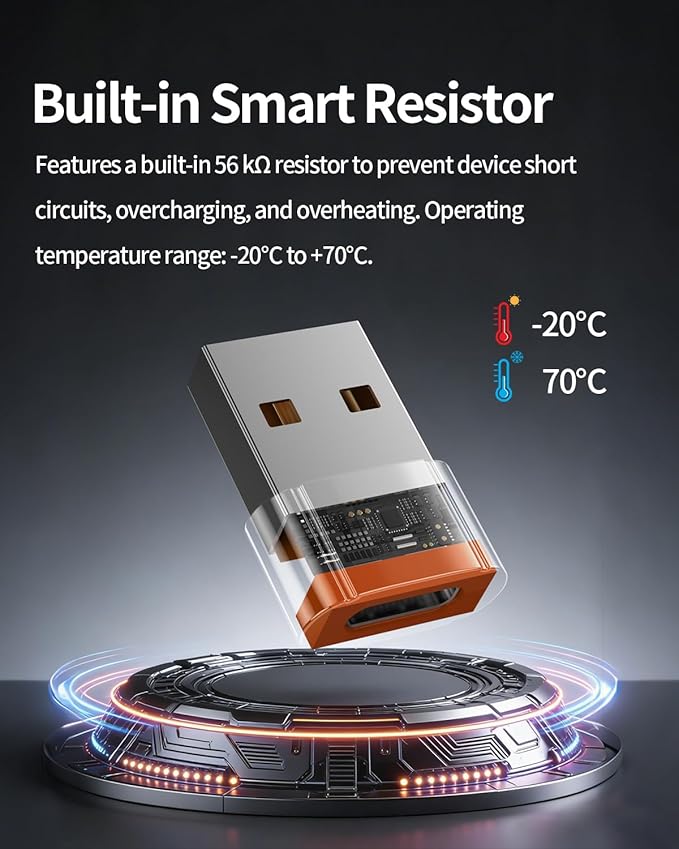USB to USB C Adapter 4 Pack,10A 200W Fast Charging USB2.0 480Mbps Data Transfer,USB C Female to A Male Charger Converter for Ma-cBook Pad Phone 17/16/15 G-alaxy Xpe-ria Smartphone Laptop Tablet Orange