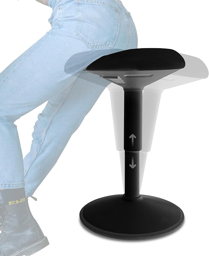 Standing Desk Stool Chair, Height Adjustable Stool 16-24 inch for Office and Classroom, Swivel seat, Anti-Slip Bottom Ergonomic Wobble Stool with Rocking Motion, Black