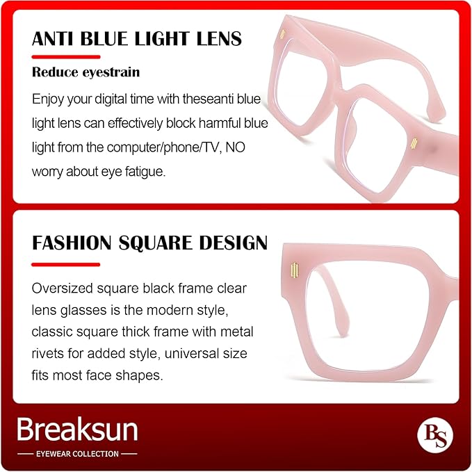 Fashion Oversized Blue Light Blocking Glasses for Women Men Trendy Big Square Frame Computer Eyeglasses