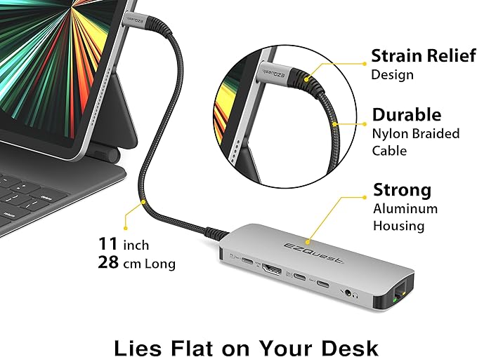 EZQuest USB-C Hub Docking Station 10 in 1 with 4K HDMI 60Hz, 1 GBS Ethernet, 2 USB C Gen 2 10Gbs, 1 PD 3.0, 2 USB-A 3.0, Audio Ports, SD/Micro SD, Compatible with USB Type C/Thunderbolt Computers