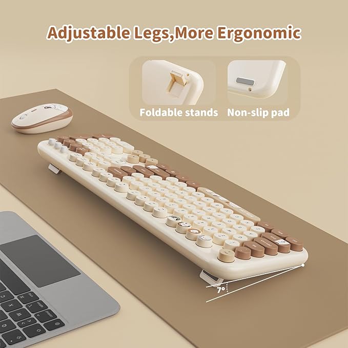Wireless Keyboard and Mouse Combo, 2.4GHZ Typewriter Retro Full Size Keyboards, Cute Colorful Computer Keyboard and Wireless Mouse for Laptop/Desktop/Windows/PC (Milk Tea Colorful)
