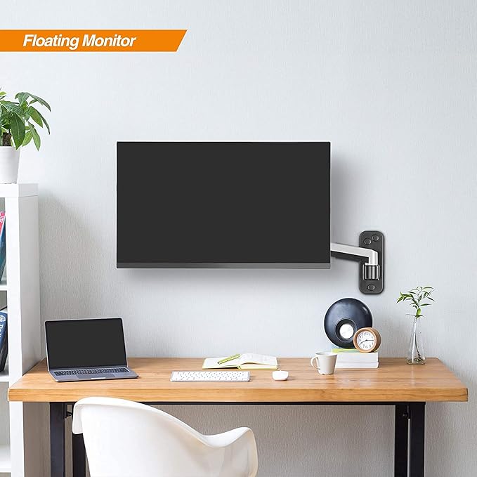 AVLT Single Extended 13"-32" Monitor Wall Mount fits Flat/Curved Computer Screen Full Motion Height Swivel Tilt Rotation Adjustable Arm - VESA/Cable Management