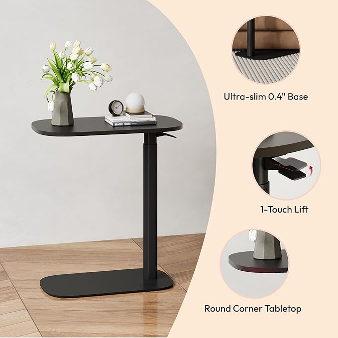 SANODESK Small Standing Desk Pneumatic Height Adjustable Small Sit Stand Desk Laptop Desk Overbed Table Computer Cart for Home Office Computer Workstations(23.6" W x 13.8" D,Black+Maple Band)