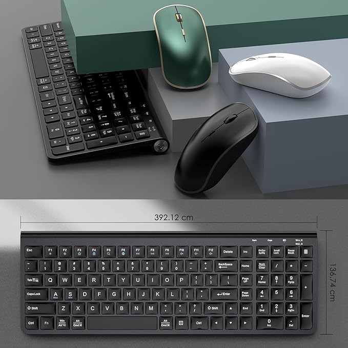 JOYACCESS Wireless Keyboard Mouse Combo, Ergonomic Wireless Keyboard with Adjustable Stand, Type-C Connector,and Waterproof Film Compatible with Win 7/8/10, MacBook Pro/Air, Laptop - Black