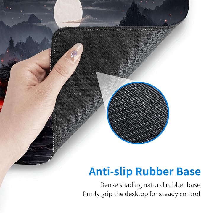 HVEST Japanese Gaming Mouse Pad, Black and Red Full Moon Large Mousepad,Laptop Computer Keyboard Mat with Non-Slip Rubber Base and Stitched Edge for Game, Office, Home 31.5'' x 15.7''