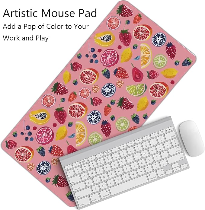 Colorful Cute Fruit Mouse Pad,Pink Cottagecore Strawberry Mouse Pads,Summer Orange Desk Mat for Home Office Dorm Desktop Decor,23.6x11.8 Inch