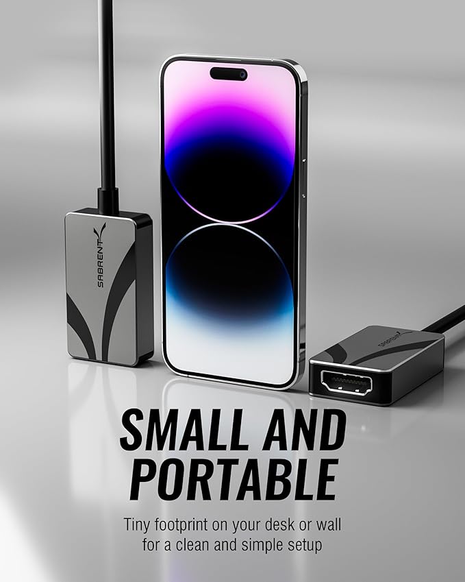 SABRENT 8K USB Type-C to HDMI Adapter - 8K@30Hz & 4K@120Hz, HDR10/Dolby Vision, VRR & FreeSync, Compatible with Laptops, Tablets, Smartphones, Portable Gaming Systems, Aluminum Design (DA-CH8K)