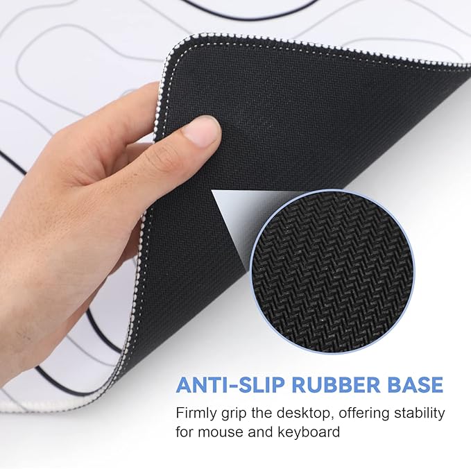 Mouse Pad Gaming Mousepad 31.5 x 11.8 in Large Mouse Pad for Keyboard and Mouse with Anti-Slip Rubber Base, Keyboard Pad XL Mouse Mat for Home and Office(White with Black Topographic Line)