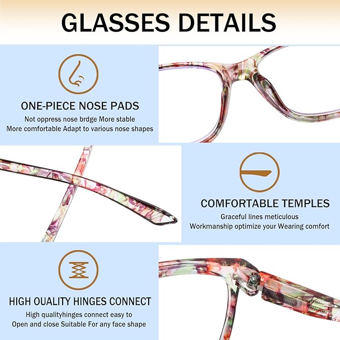 SIGVAN Ladies Reading Glasses Blue Light Blocking Spring Hinge Fashion Pattern Print Eyeglasses for Women