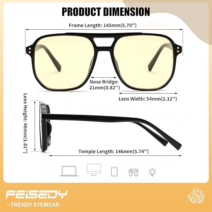 FEISEDY Amber Blue Light Glasses for Computer Gaming Orange/Yellow lens Anti Eyestrain Sleep Glasses G2835
