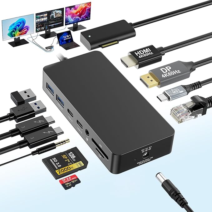 New for Surface Dock (DP+HDMI+USB-C Triple Display) with 120W Power Supply, 12-in-1 Surface Docking Station for Microsoft Surface Pro (12/11/10/9/8/X/7/6/5), Surface Laptop, Surface Go, Surface Book