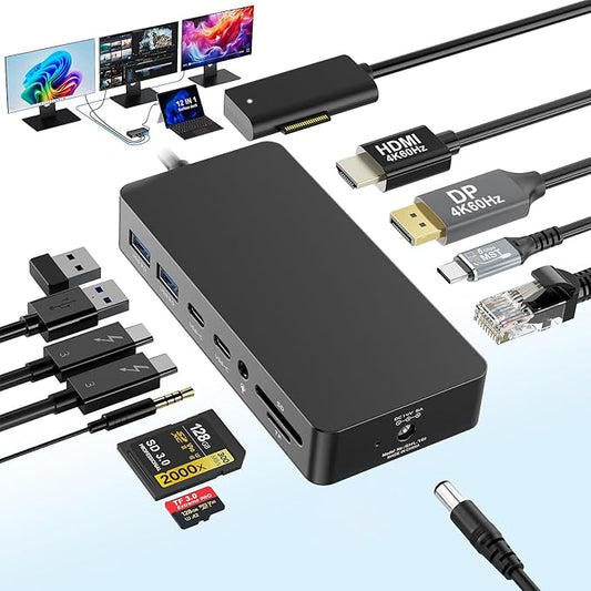 New for Surface Dock (DP+HDMI+USB-C Triple Display) with 120W Power Supply, 12-in-1 Surface Docking Station for Microsoft Surface Pro (12/11/10/9/8/X/7/6/5), Surface Laptop, Surface Go, Surface Book