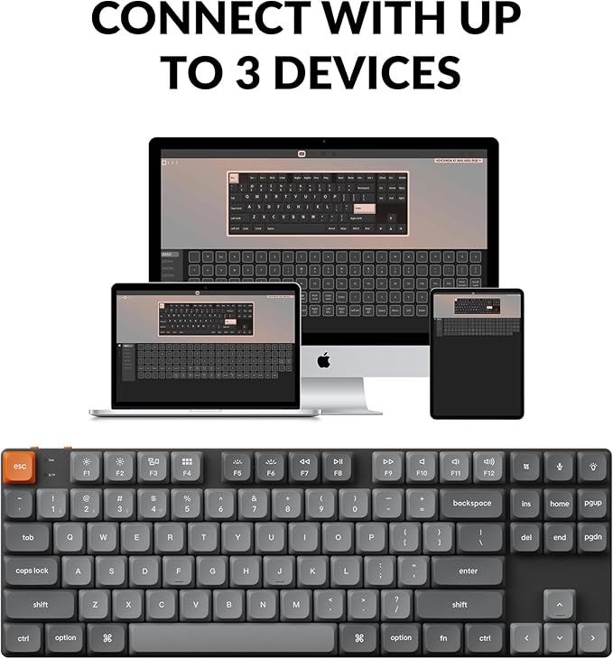 Keychron K1 Max Ultra-Slim QMK/VIA Bluetooth Wireless/USB Wired Custom Mechanical Keyboard, 2.4 GHz Hot Swappable TKL Layout RGB Backlight Ergonomic Keyboard with Low-Profile Gateron Red Switch