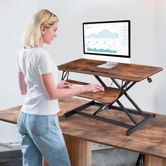 37" Desk Converter, Height Adjustable Stand Up Desk Converter, 2 Monitor Standing, Sit to Stand, Quick Sit to Tabletop, Riser Workstation with Wide Keyboard Tray