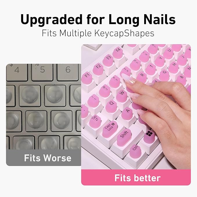 130 Pcs Keyboard Stickers for Long Nails, Ergonomics Raised Keyboard Stickers with Numbers, Self-Adhesive Round-Square PC Keyboard Tabs for Anti-Miss Typing (Pink)