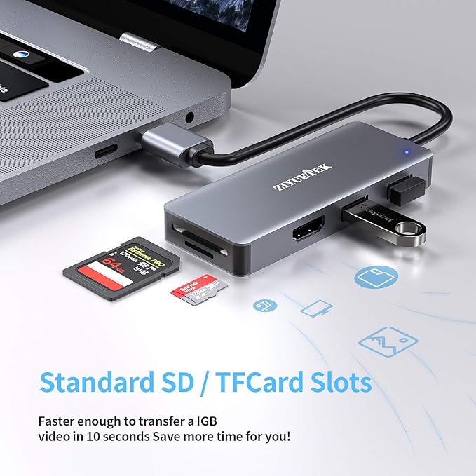 USB to HDMI Adapter, 5-in-1 USB hub 3.0 with HDMI 1080p for Extended Monitor PC Laptop Desktop, 2 USB Ports, SD and Micro SD Card Reader Support Windows, MACOS