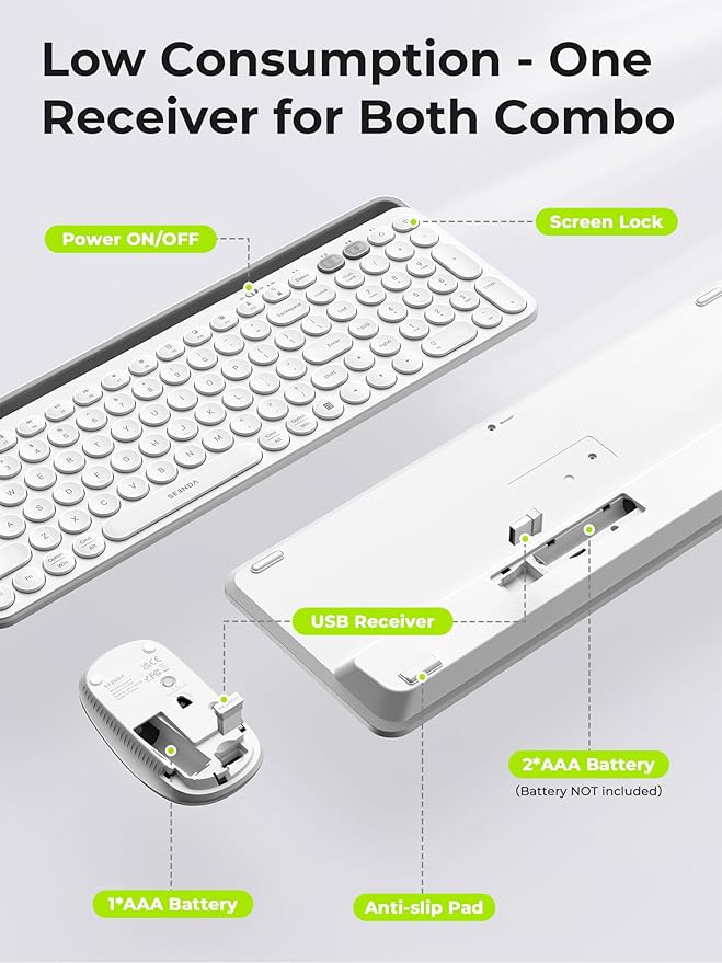 seenda Bluetooth Keyboard and Mouse for iPad, CTU-301 Wireless Multi-Device Connection Bluetooth+2.4G Keyboard Mouse Combo with Tablet Holder for iPad/MacBook/Windows, iOS/Andriod/Phone, White