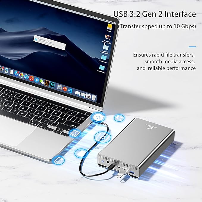 GX100 14TB USB 3.2 Gen 2 USB-C External Hard Drive with USB Hub for Windows or MacOS Desktop PC/Laptop - 2 Year Warranty