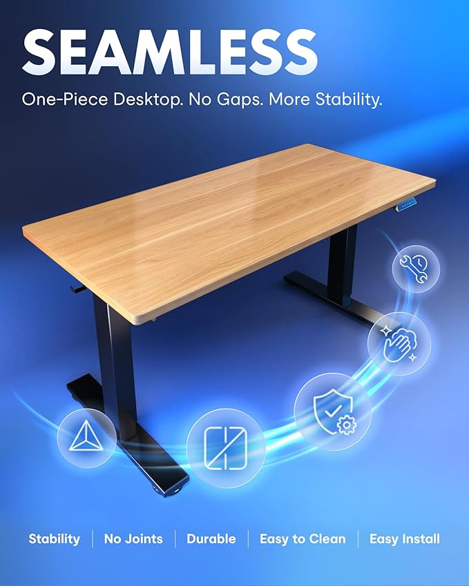 FLEXISPOT EN1 One-Piece Standing Desk with 1-Inch Thick Desktop, 48"x30" Electric Height Adjustable Desk for Home Office & Multi-Device Workstations, Maple