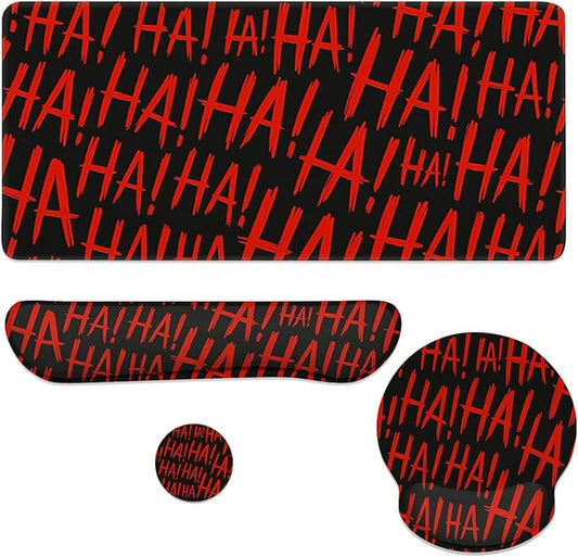 Red Graffiti Mouse Pad Set HaHa Cool Gaming Mousepad 4in1 Desk Mat for Desktop Wrist Support Cup Coaster Set Ergonomic Computer Desk Arm Wrist for Decor Home Office