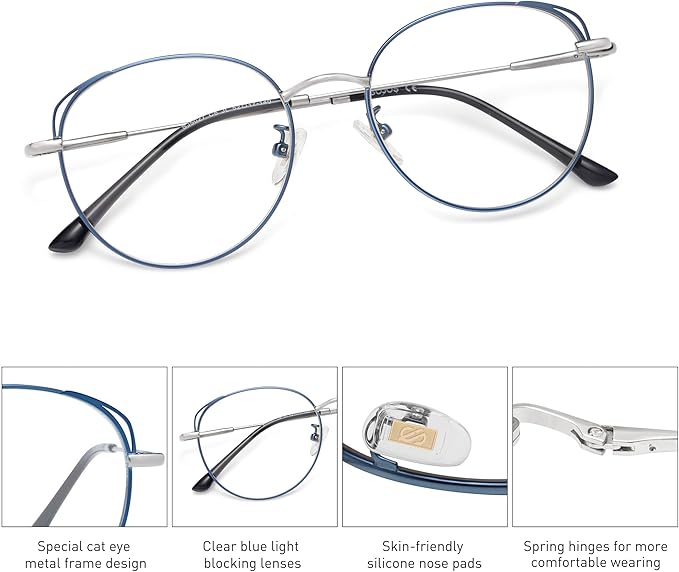 SOJOS Cat Eye Blue Light Blocking Glasses for Woman Hipster Metal Frame Womens Eyeglasses She Young SJ5027