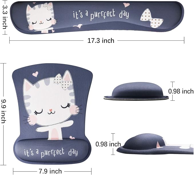 ToLuLu Keyboard Mouse Pad Wrist Rest, Gel Ergonomic Mouse Pads for Computer Laptop Office Home, Comfortable Mousepad Keyboard Wrist Support Memory Foam for Easy Typing Pain Relief, Cute Cat
