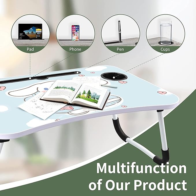 Kawaii Laptop Desk Foldable Kawaii Bed Desk Table Cute Folding Breakfast Tray Portable Lap Standing Desk Notebook Stand Reading Holder for Bed/Couch/Sofa/Floor (Blue)