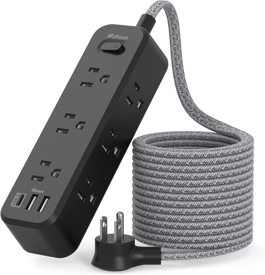 Mifaso Extension Cord, Surge Protector Power Strip, Long Power Strip with 9 Outlets 3 USB Ports, Extension Cord with Multiple Outlets, USB Power Strip for Dorm Room Essentials, College(10FT, Black)