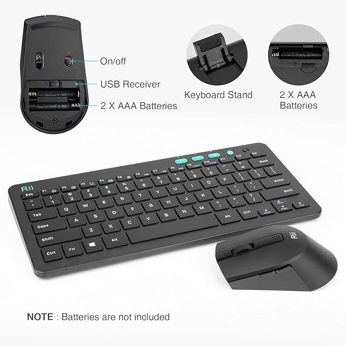 Rii RKM709 2.4 Gigahertz Ultra-Slim Wireless Keyboard and Mouse Combo, Multimedia Office Keyboard for PC, Laptop and Desktop,Business Office(Black)-New