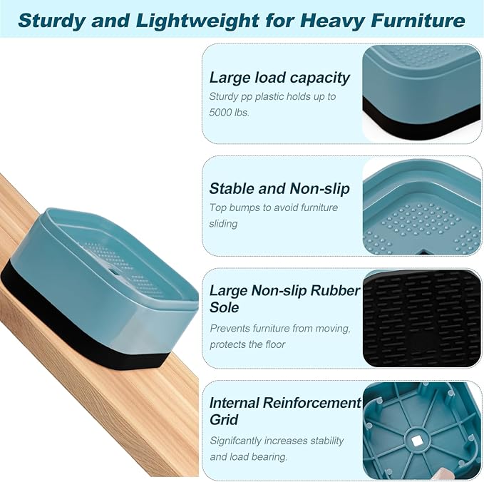 8 Pack Furniture Risers, Adjustable Bed Risers Heavy Duty Stackable Bed Raisers for Table Desk Couch Chair Sofa Cabinet Bed Legs Lift Height 1"