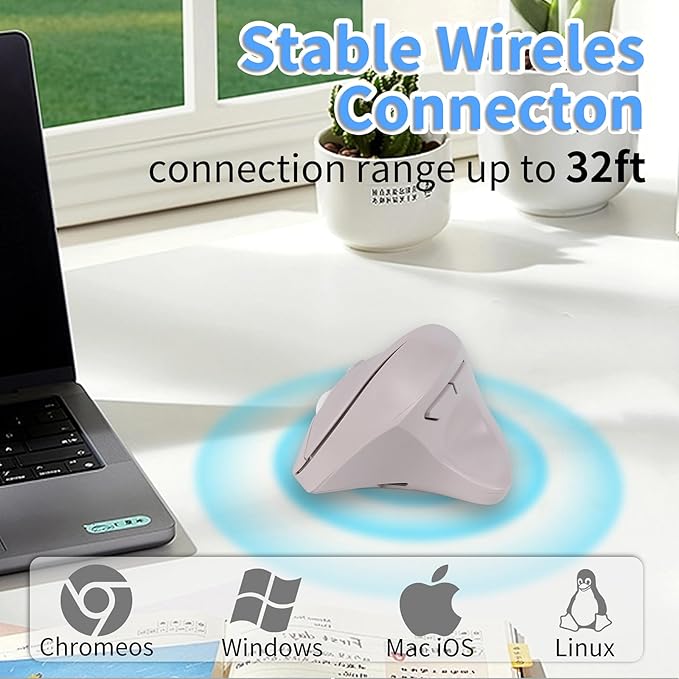 Wireless Silent Ergonomic Vertical Mouse - Dual Mode 2.4G/Bluetooth, Rechargeable Type C, Pain Relief for Office and Home Use, Compatible with Laptop & PC (Gray)