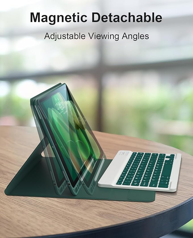 10.2 inch Slim Smart Case iPad 9th Generation Case with Keyboard, Built-in Pencil Holder Folio Stand Cover Detachable Bluetooth Keyboard for iPad Keyboard Case 9th/8th/7th and iPad Pro 10.5" -Green