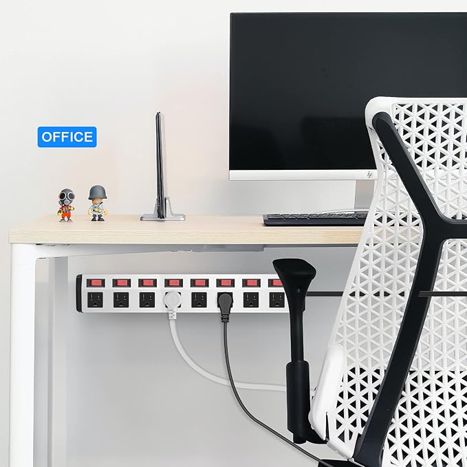 8 Outlet Metal Power Strip with Individual Switches,Heavy Duty Appliance Power Strip with Flat Plug,1200J Surge Protector,6FT Extension Cord 15A 120V 1800W for Home Office School Shop Industrial