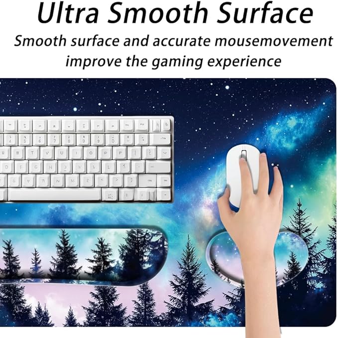 4 in 1 Large Keyboard Mouse Pad Set,Ergonomic Keyboard Wrist Rest Pad,Wrist Support Mousepad Set,Cup Coaster,Extended Desk Mat for Home Game Women Office Desk Decor Accessories(Night Sky)