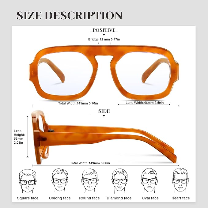Aviator Blue Light Blocking Glasses for Women Men Square Flat Top Computer TV Eyeglasses Anti Eyestrain