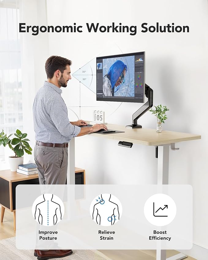 Marsail 63x24 Electric Standing Desk - Adjustable Height Computer Desk with Memory Presets, Storage Bag & Cable Management for Home Office & Gaming Workstations