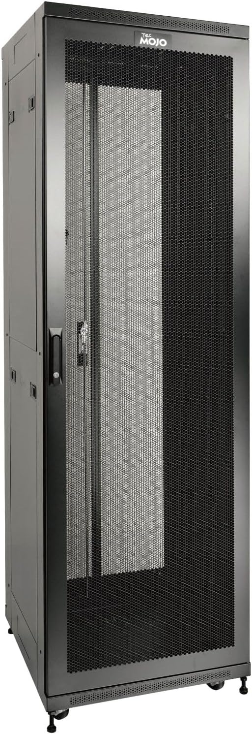 Tecmojo Fully Assembled 42U Network Cabinet AV Rack Black 31.5inch DEEP 4 Post Server Equipment Rack Enclosure，Server Cabinet for 19 inch Equipment with Casters/Locking MESH Doors Side Panels