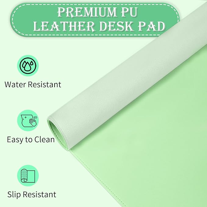 47.2" x 23.6" Large Desk Pad - Non-Slip PU Leather Pad, Mouse & Keyboard Mat, Waterproof Writing Mat, Light Green