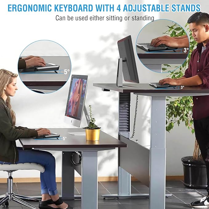 Ergonomic Wireless Keyboard Mouse Combo, EDJO Bluetooth/2.4G Dual Channel, Split Design, Soft Foam Palm Rest, 4 Level DPI Adjustable Wireless Mouse, Rechargeable, for Windows/Mac/Android(Sliver)