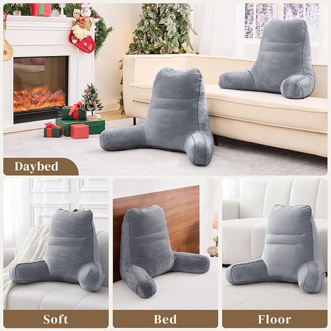 Sasttie Reading Pillow, Pillows for Reading or Relaxing – Ergonomic Support for Head, Neck, Back, and Lumbar, 21-Inch, Dark Grey