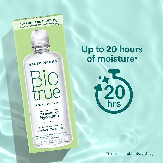 Biotrue Contact Solution, Multi-Purpose Solution with Lens Case, Cleans, Conditions, Hydrates, Disinfects, Removes Protein, Dirt & Debris, Contact Lens Cleaner & Storage, 10 Fl Oz (Pack of 1)
